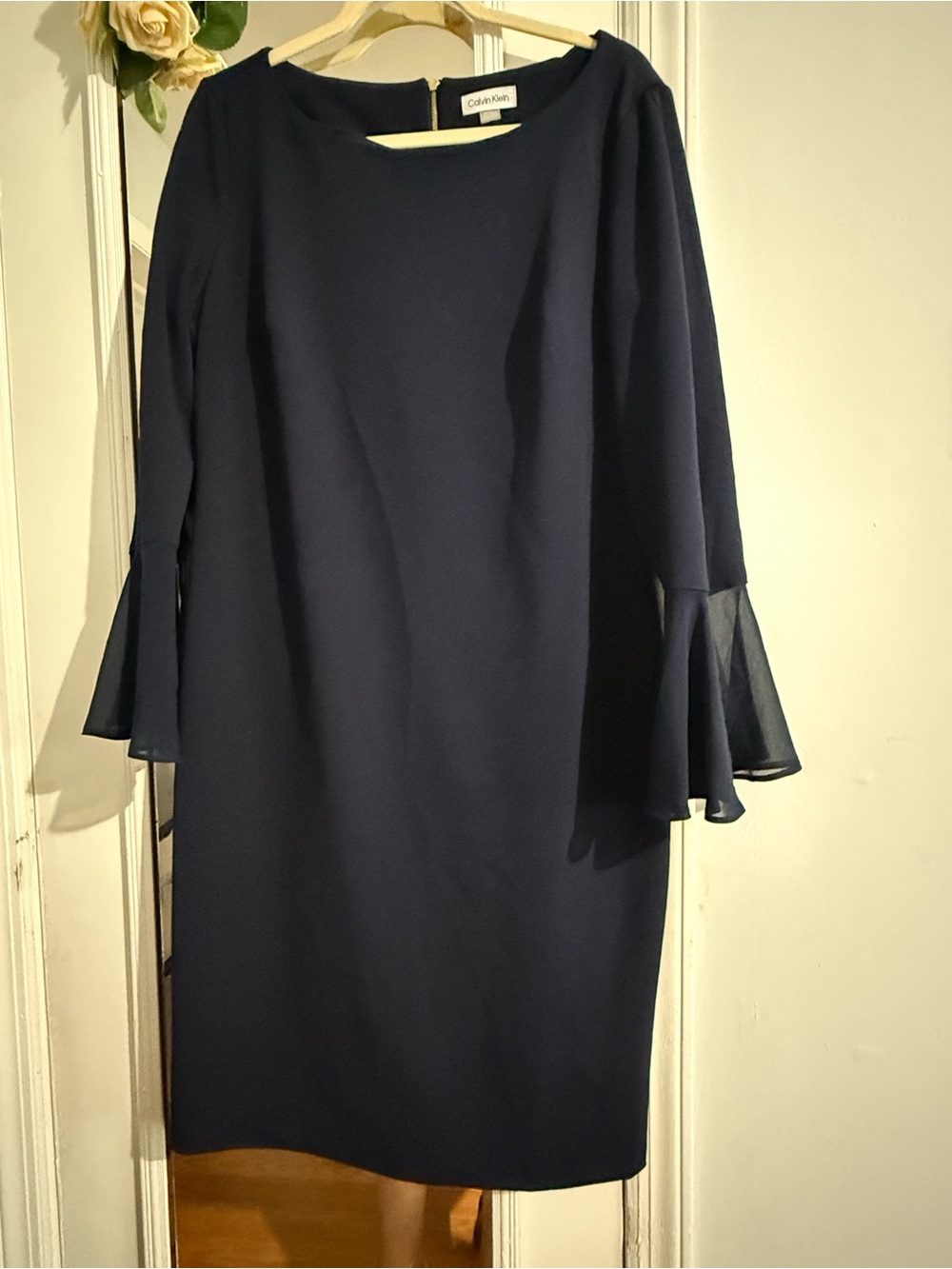 Calvin Klein Navy Long-Sleeve Shift Dress with Fluted Cuffs
